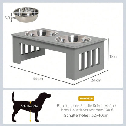Hunde Futterstation mit 2 Näpfen, rutschfest, 2x 0.9L, grau, 44x24x15cm - von PawHut