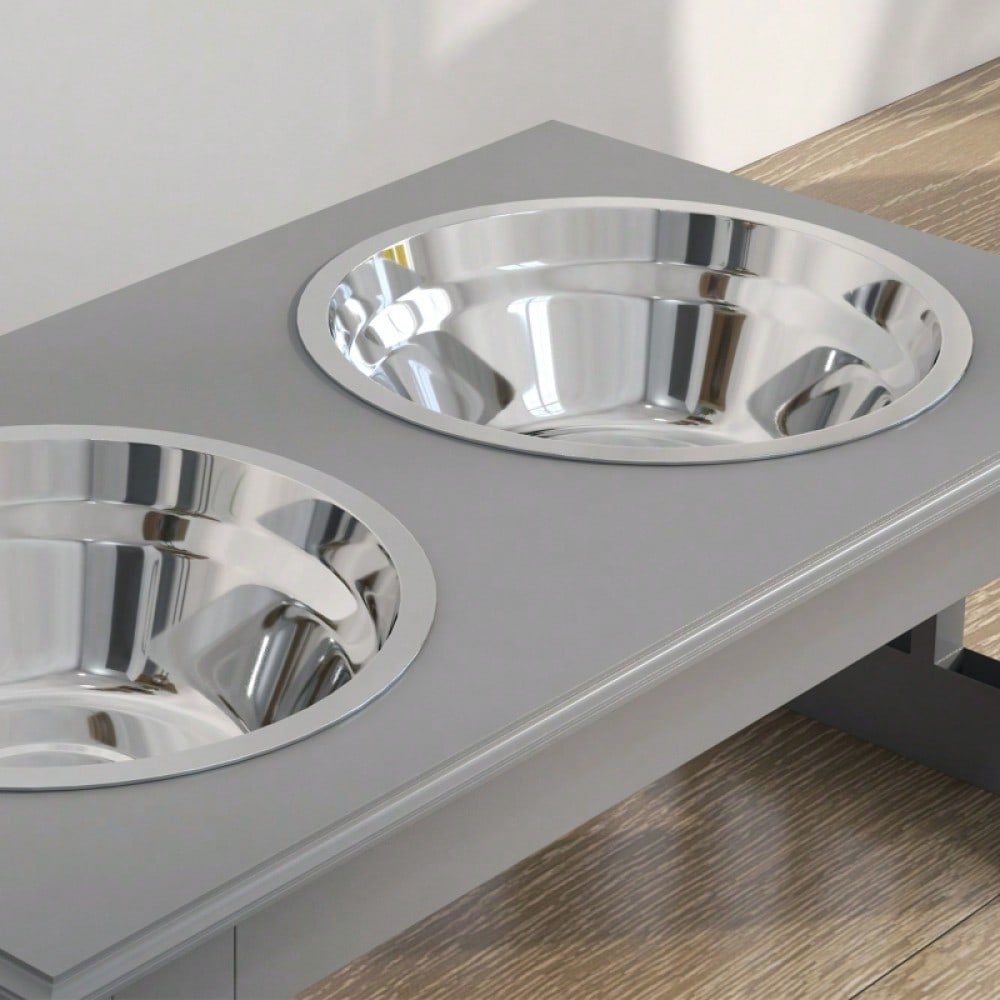 Hunde Futterstation mit 2 Näpfen, rutschfest, 2x 0.9L, grau, 44x24x15cm - von PawHut