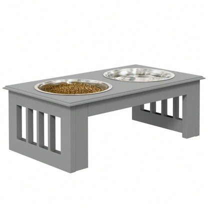 Hunde Futterstation mit 2 Näpfen, rutschfest, 2x 0.9L, grau, 44x24x15cm - von PawHut