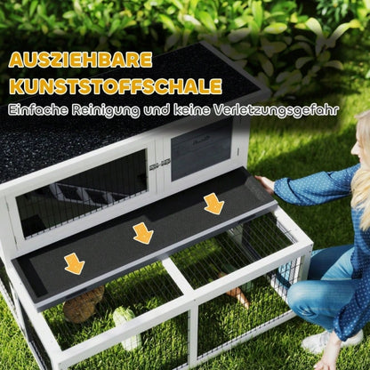 Kaninchenstall aus Holz mit 2 Ebenen & klappbarem Dach, winterfest, 122x95x93,5 cm, grau - Hasenstall von PawHut