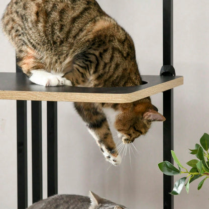 Kratzbaum für Katzen 170 cm hoch, mit Kissen, Kratzbrett & 3 Plattformen, stabiler Katzenbaum aus Stahl, schwarz - von PawHut