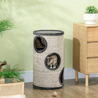 Kratztonne für Katzen mit 3 Ebenen & Kratzfläche aus Sisal, 70 cm hoch, grau, 38x38 cm - von PawHut