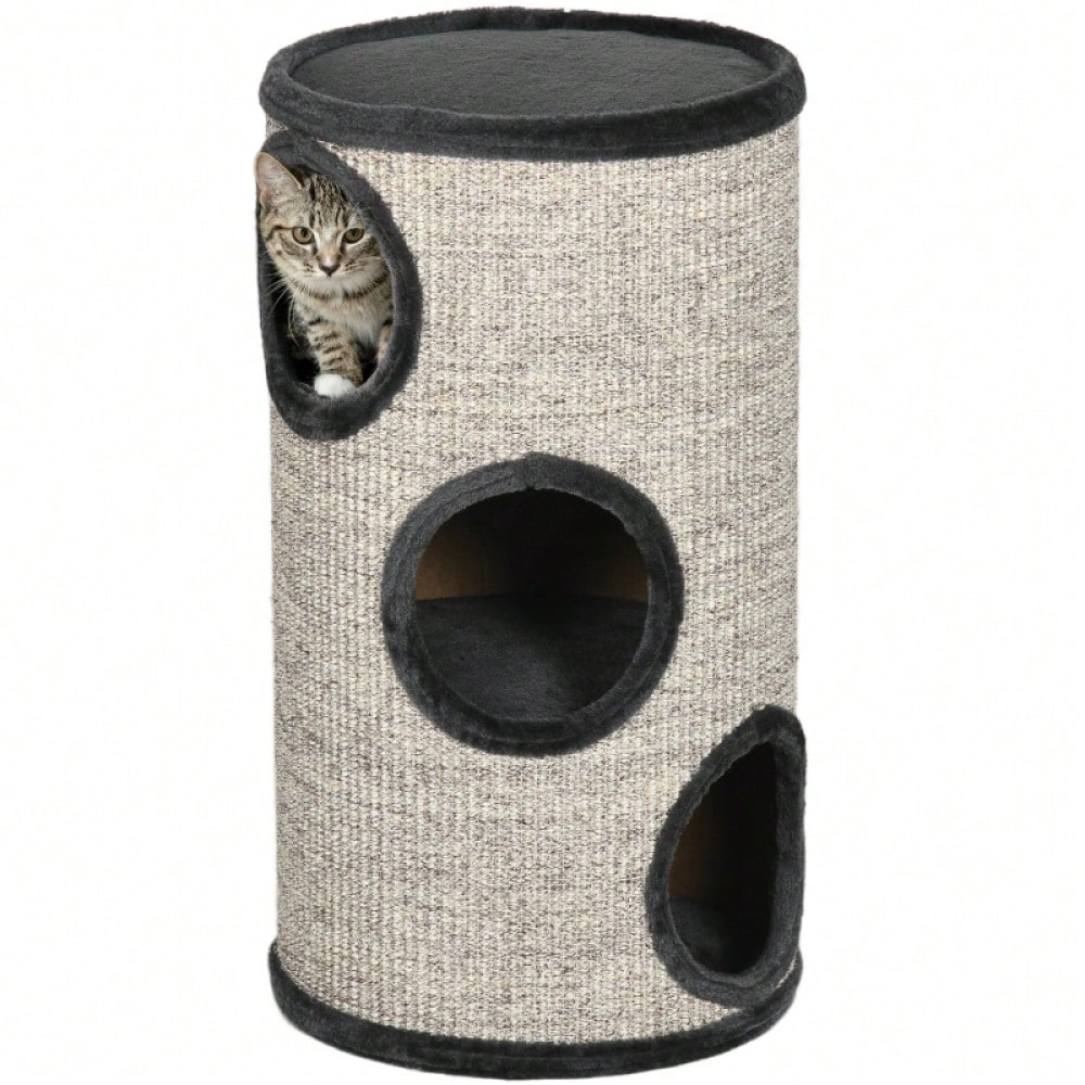 Kratztonne für Katzen mit 3 Ebenen & Kratzfläche aus Sisal, 70 cm hoch, grau, 38x38 cm - von PawHut