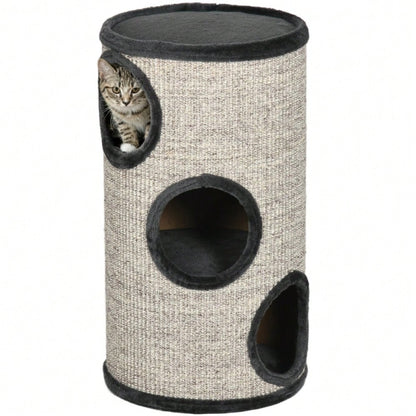 Kratztonne für Katzen mit 3 Ebenen & Kratzfläche aus Sisal, 70 cm hoch, grau, 38x38 cm - von PawHut