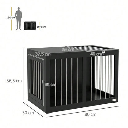PawHut Hundekäfig für Zuhause, Hundehütte, Haustierkäfig für mittelgroße Hunde, Hundebox mit Türen, Hundehaus, Transportkäfig, Schwarz, 80 x 50 x 56,5 cm