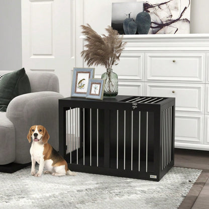 PawHut Hundekäfig für Zuhause, Hundehütte, Haustierkäfig für mittelgroße Hunde, Hundebox mit Türen, Hundehaus, Transportkäfig, Schwarz, 80 x 50 x 56,5 cm
