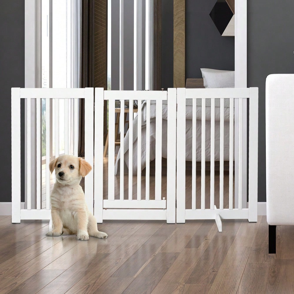 Freistehendes Babygitter & Schutzgitter für Hunde, aus Holz, verstellbar & klappbar, ohne Bohren, 76-155 cm breit, weiß - von PawHut