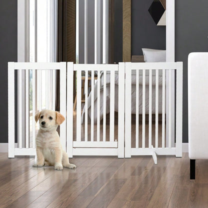 Freistehendes Babygitter & Schutzgitter für Hunde, aus Holz, verstellbar & klappbar, ohne Bohren, 76-155 cm breit, weiß - von PawHut