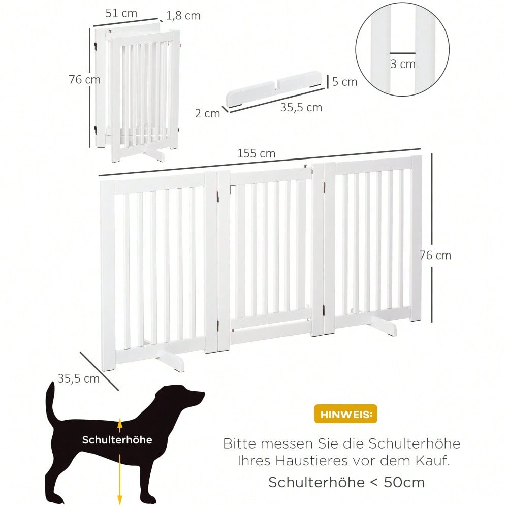 Freistehendes Babygitter & Schutzgitter für Hunde, aus Holz, verstellbar & klappbar, ohne Bohren, 76-155 cm breit, weiß - von PawHut