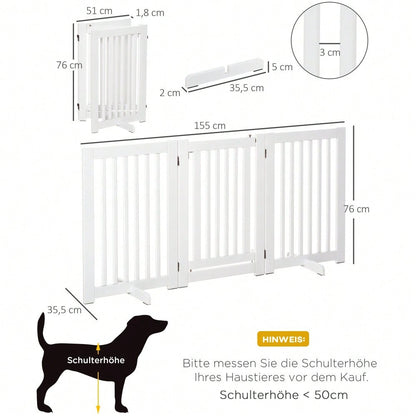 Freistehendes Babygitter & Schutzgitter für Hunde, aus Holz, verstellbar & klappbar, ohne Bohren, 76-155 cm breit, weiß - von PawHut