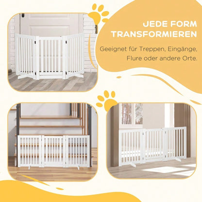 Freistehendes Babygitter & Schutzgitter für Hunde, aus Holz, verstellbar & klappbar, ohne Bohren, 76-155 cm breit, weiß - von PawHut