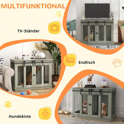Hundekäfig für mittelgroße Hunde mit 2 Räumen & Doppeltüren, 120x60x88,5 cm, graue Hundebox als transportabler Zwinger und Hundehütte - von PawHut