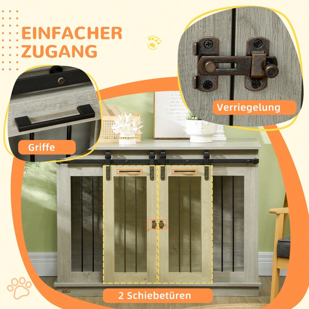 Hundekäfig für mittelgroße Hunde mit 2 Räumen & Doppeltüren, 120x60x88,5 cm, graue Hundebox als transportabler Zwinger und Hundehütte - von PawHut