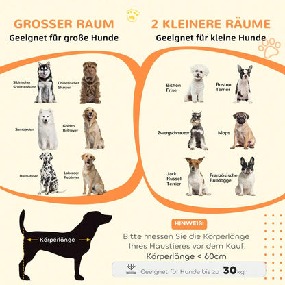 Hundekäfig für mittelgroße Hunde mit 2 Räumen & Doppeltüren, 120x60x88,5 cm, graue Hundebox als transportabler Zwinger und Hundehütte - von PawHut