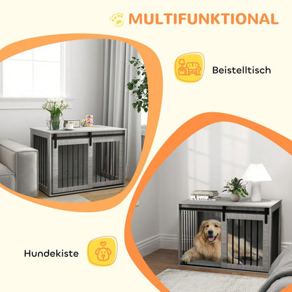 Hundekäfig für große Hunde bis 30 kg, abschließbar mit Schiebetür & Eingangsklappe, 98x58x61 cm, graue Hundebox für Zuhause als sicheres Hundehaus - von PawHut