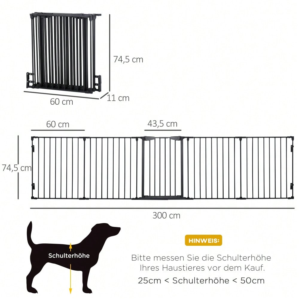 2-in-1 Welpenauslauf mit Tür, klappbar & verstellbar, 5-teiliges Absperrgitter für kleine & mittelgroße Hunde, 300x74,5 cm, Metall - schwarz von PawHut