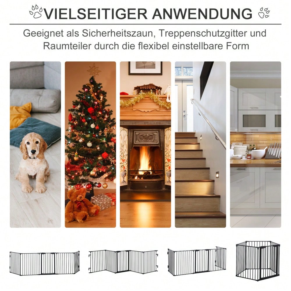 2-in-1 Welpenauslauf mit Tür, klappbar & verstellbar, 5-teiliges Absperrgitter für kleine & mittelgroße Hunde, 300x74,5 cm, Metall - schwarz von PawHut
