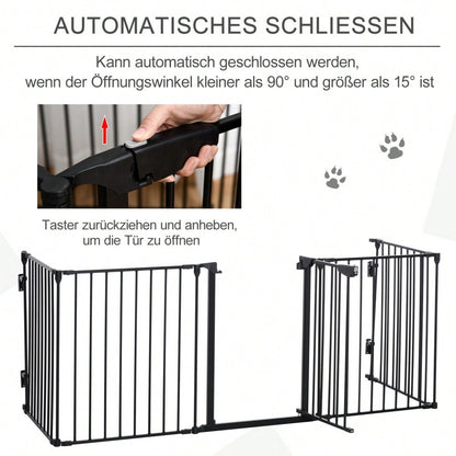 2-in-1 Welpenauslauf mit Tür, klappbar & verstellbar, 5-teiliges Absperrgitter für kleine & mittelgroße Hunde, 300x74,5 cm, Metall - schwarz von PawHut