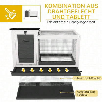 Kaninchenstall aus Holz mit Freilaufgehege & Klappdach, mobiler Hasenstall mit Rädern für Innen & Außen, 92x52x67 cm, dunkelgrau - von PawHut