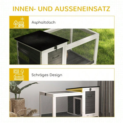 Kaninchenstall aus Holz mit Freilaufgehege & Klappdach, mobiler Hasenstall mit Rädern für Innen & Außen, 92x52x67 cm, dunkelgrau - von PawHut