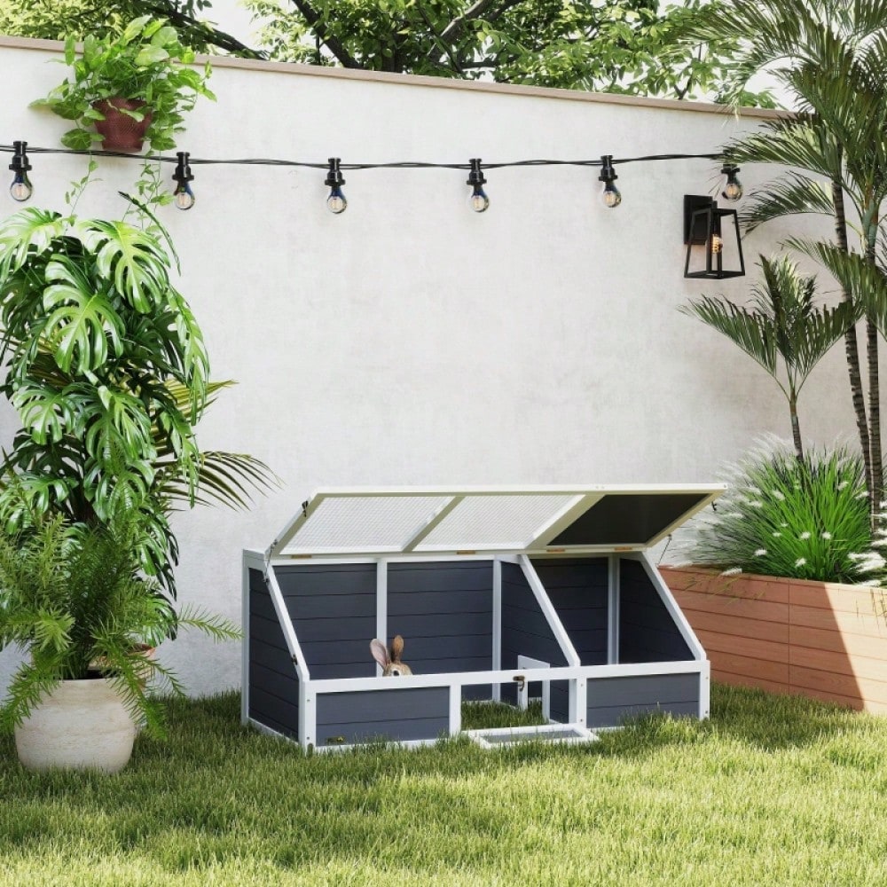 Schildkrötengehege für Draußen, bodenloses Freigehege mit einfach zu öffnendem Deckel, wetterfestes Schildkrötenhaus in hellgrau - von PawHut