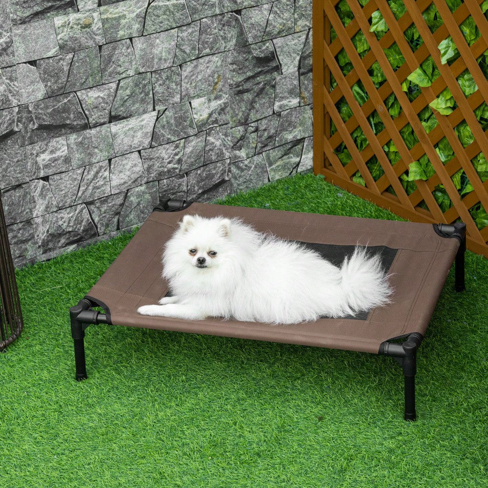 Erhöhtes Hundebett Outdoor für große Hunde, waschbares Mesh-Netz, robuste Hundeliege für Camping & Garten, 76x61x18 cm, braun - von PawHut