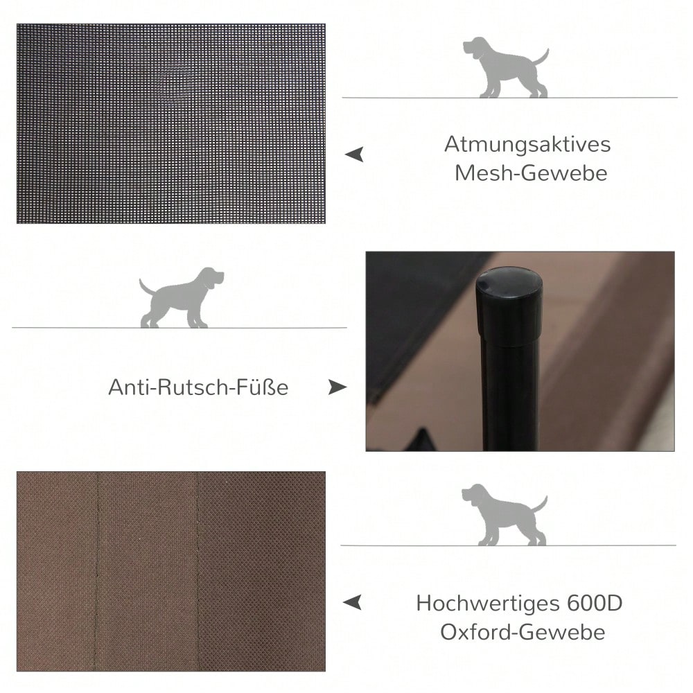Erhöhtes Hundebett Outdoor für große Hunde, waschbares Mesh-Netz, robuste Hundeliege für Camping & Garten, 76x61x18 cm, braun - von PawHut