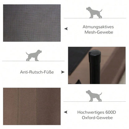 Erhöhtes Hundebett Outdoor für große Hunde, waschbares Mesh-Netz, robuste Hundeliege für Camping & Garten, 76x61x18 cm, braun - von PawHut