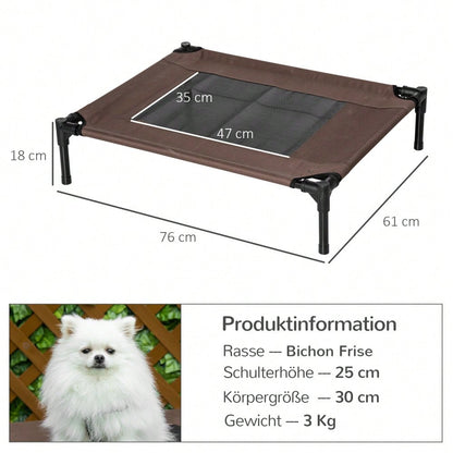 Erhöhtes Hundebett Outdoor für große Hunde, waschbares Mesh-Netz, robuste Hundeliege für Camping & Garten, 76x61x18 cm, braun - von PawHut