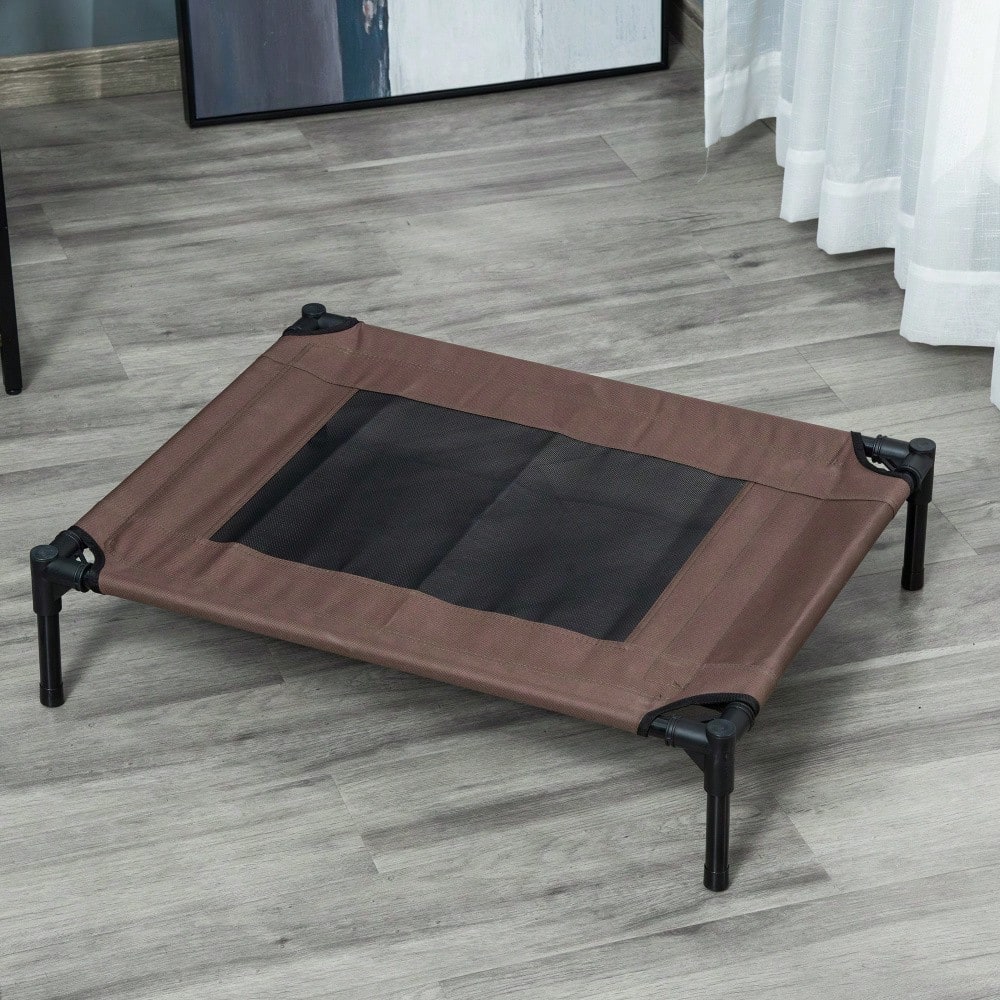 Erhöhtes Hundebett Outdoor für große Hunde, waschbares Mesh-Netz, robuste Hundeliege für Camping & Garten, 76x61x18 cm, braun - von PawHut