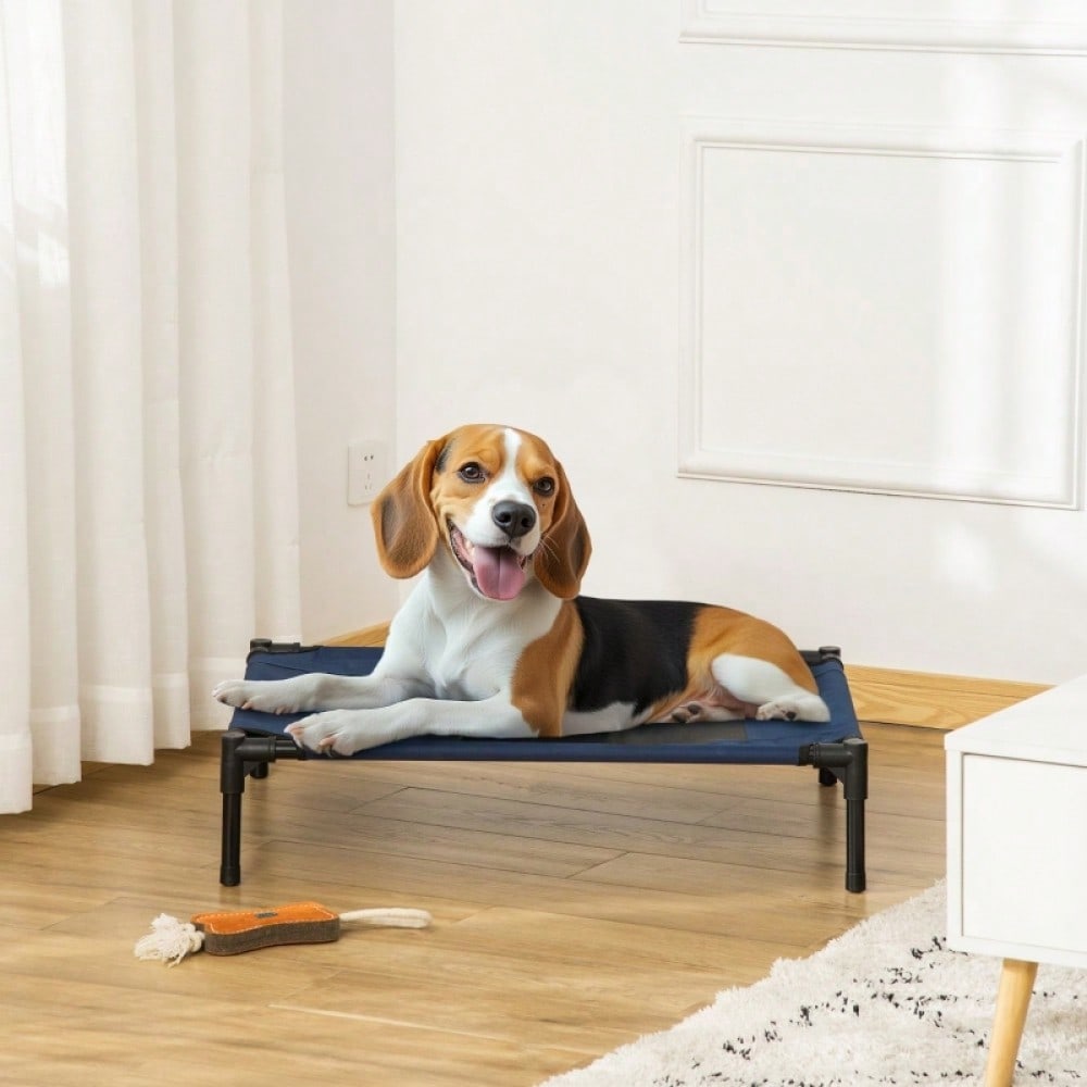 Hundebett Outdoor mit Stahlgestell & 600D Oxford-Gewebe, wasserabweisende Hundeliege für drinnen & draußen, 76x61x18 cm, blau - von PawHut