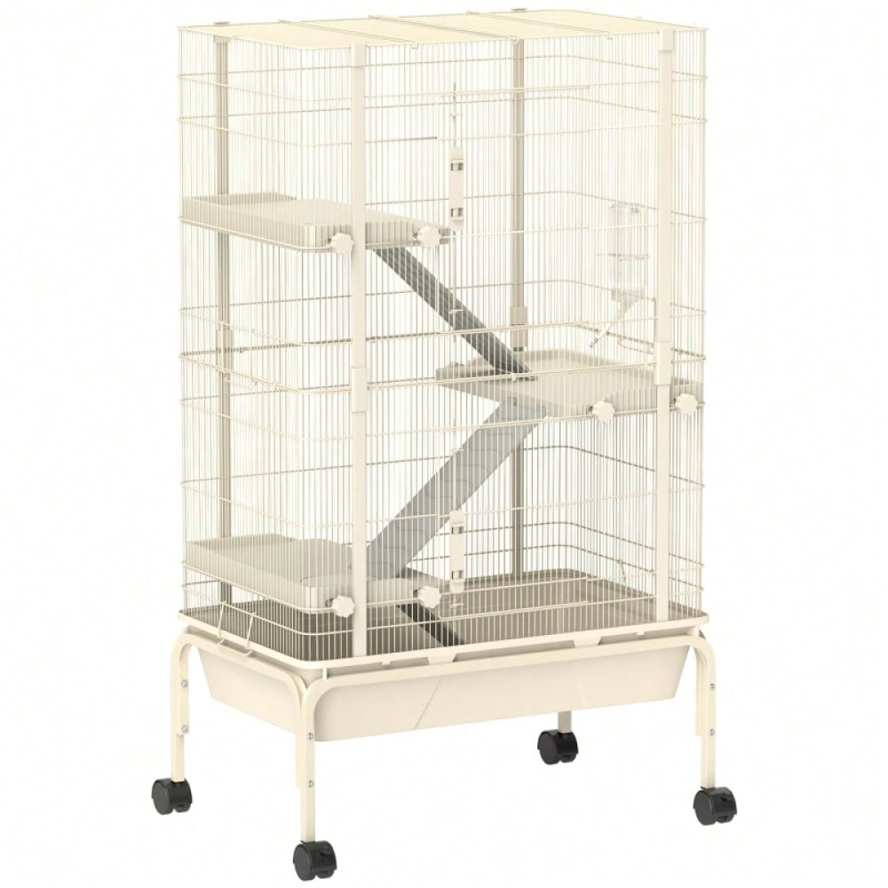 Kleintierkäfig mit 4 Etagen inkl. Futternapf & Trinkflasche, großer Nagerkäfig 88x48x150,5 cm, beige - von PawHut