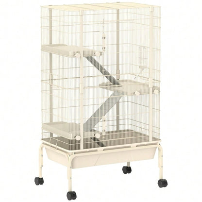 Kleintierkäfig mit 4 Etagen inkl. Futternapf & Trinkflasche, großer Nagerkäfig 88x48x150,5 cm, beige - von PawHut