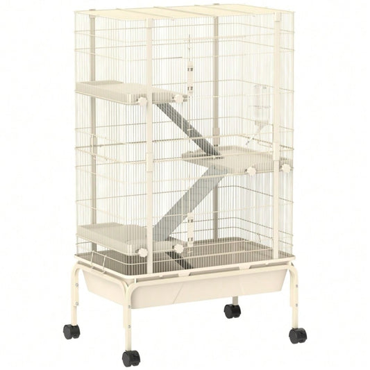 Kleintierkäfig mit 4 Etagen inkl. Futternapf & Trinkflasche, großer Nagerkäfig 88x48x150,5 cm, beige - von PawHut