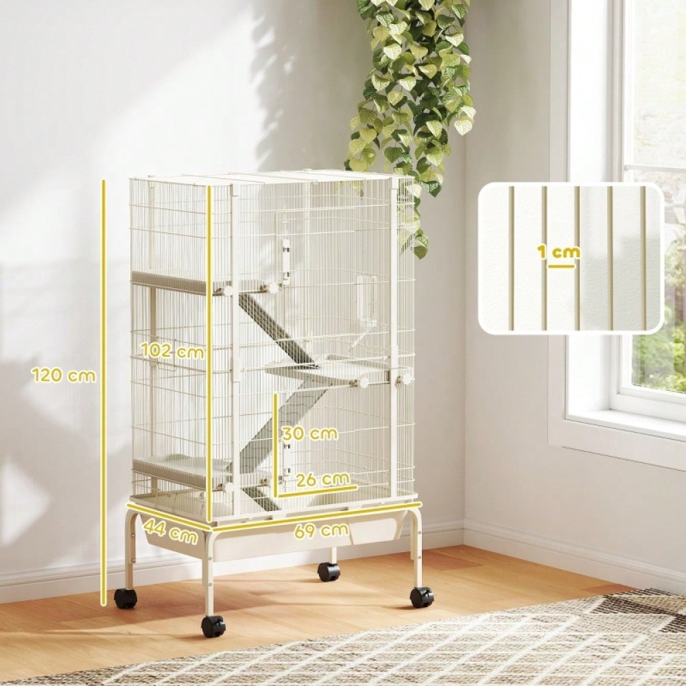 Kleintierkäfig mit 4 Etagen inkl. Futternapf & Trinkflasche, großer Nagerkäfig 88x48x150,5 cm, beige - von PawHut