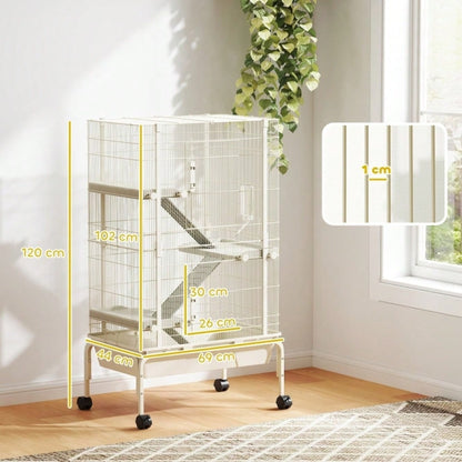 Kleintierkäfig mit 4 Etagen inkl. Futternapf & Trinkflasche, großer Nagerkäfig 88x48x150,5 cm, beige - von PawHut