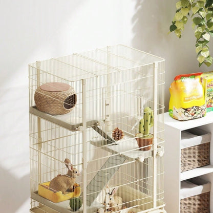Kleintierkäfig mit 4 Etagen inkl. Futternapf & Trinkflasche, großer Nagerkäfig 88x48x150,5 cm, beige - von PawHut