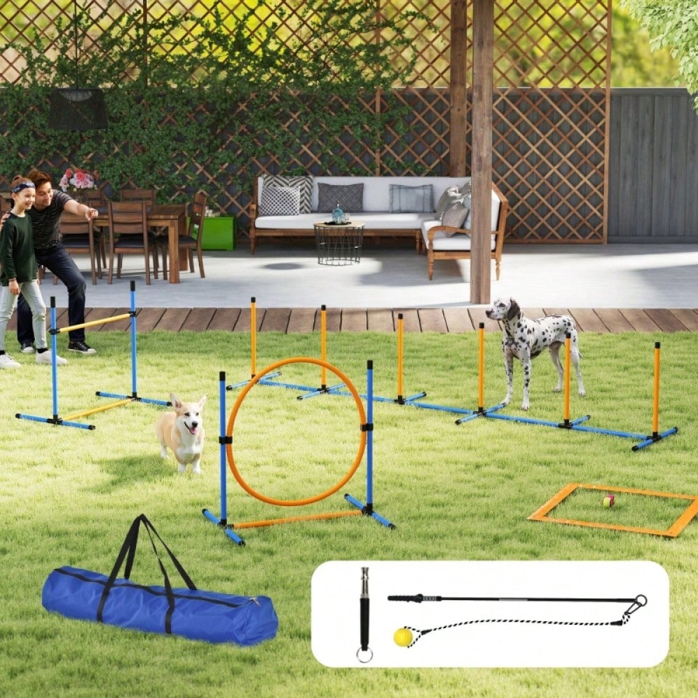 PawHut Agility-Set für Hunde, 7-teiliges Hundetrainings-Set mit Steckhürden für Agility Training & Spiele