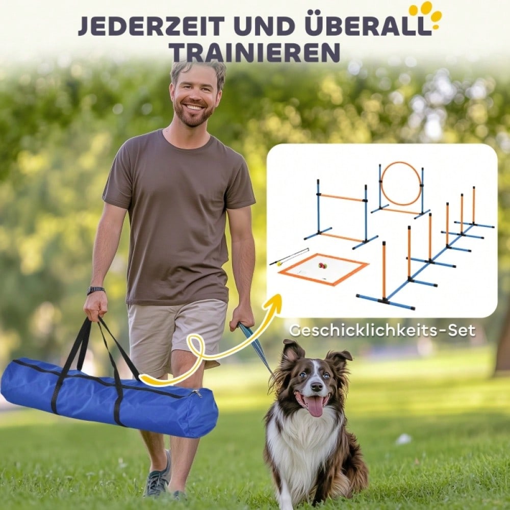 PawHut Agility-Set für Hunde, 7-teiliges Hundetrainings-Set mit Steckhürden für Agility Training & Spiele