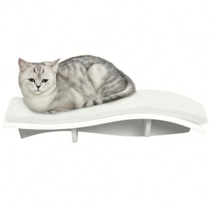 PawHut Katzen Kletterwand Set mit Hängematte, Bett & Regal - Wandmontage MDF Katzenspielzeug & Möbel in Weiß, plüschbezogen (53x28x12 cm)