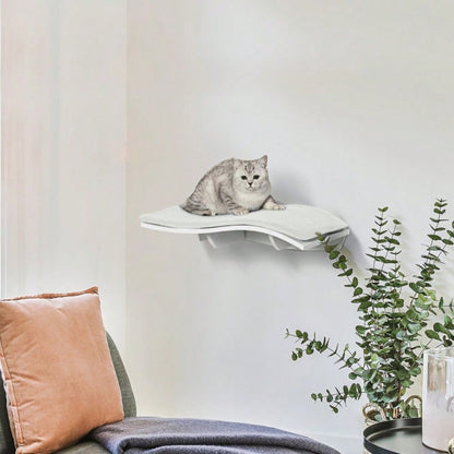 PawHut Katzen Kletterwand Set mit Hängematte, Bett & Regal - Wandmontage MDF Katzenspielzeug & Möbel in Weiß, plüschbezogen (53x28x12 cm)