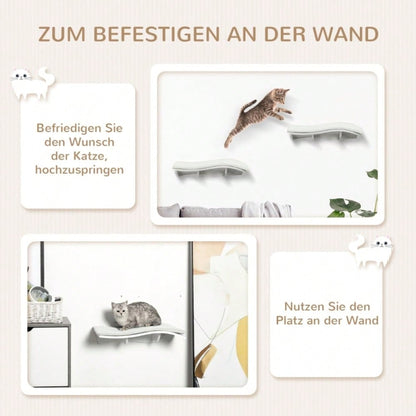 PawHut Katzen Kletterwand Set mit Hängematte, Bett & Regal - Wandmontage MDF Katzenspielzeug & Möbel in Weiß, plüschbezogen (53x28x12 cm)