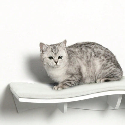 PawHut Katzen Kletterwand Set mit Hängematte, Bett & Regal - Wandmontage MDF Katzenspielzeug & Möbel in Weiß, plüschbezogen (53x28x12 cm)