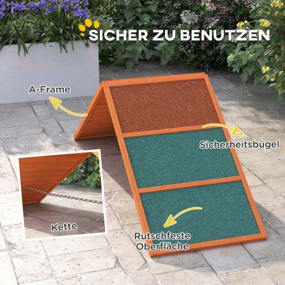 PawHut Agility Rampe für Hunde - Klappbare & Höhenverstellbare Hunderampe aus Tannenholz, rutschfest, bis 40 kg belastbar (173x59x66 cm) - Orange/Grün