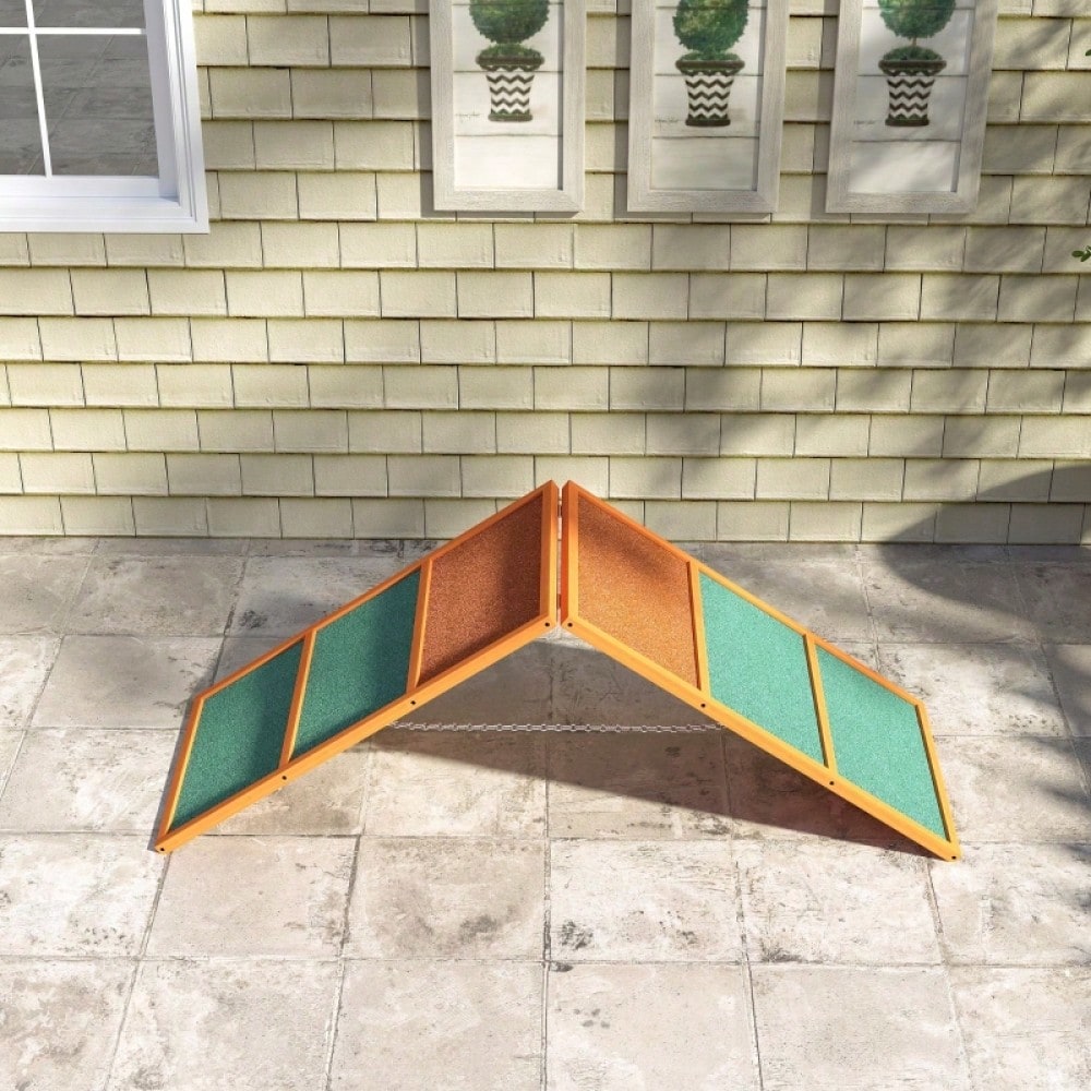 PawHut Agility Rampe für Hunde - Klappbare & Höhenverstellbare Hunderampe aus Tannenholz, rutschfest, bis 40 kg belastbar (173x59x66 cm) - Orange/Grün