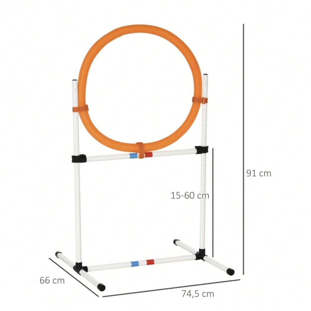 PawHut Agility Springring für Hunde - Klassischer Springreifen für Agility Training, tragbar & leicht aus PE-Kunststoff (Weiß-Orange, 74,5x66x91 cm)