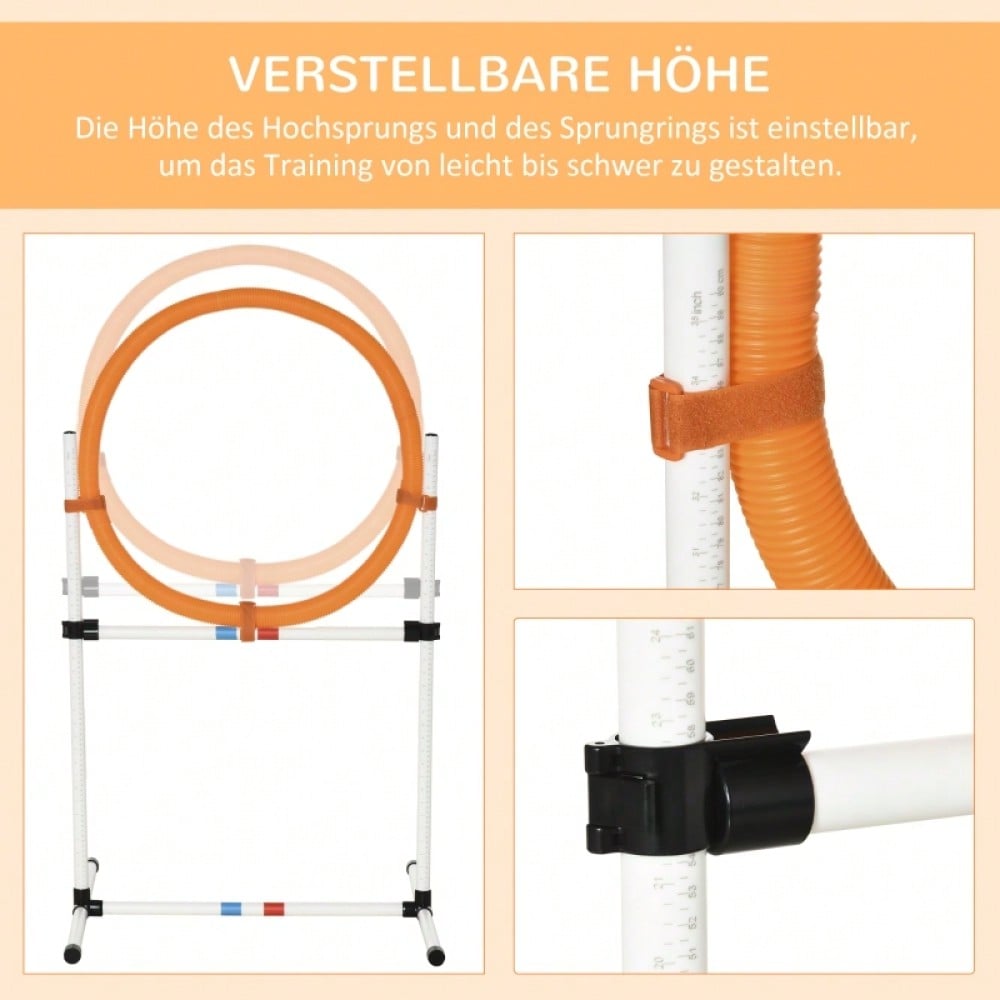PawHut Agility Springring für Hunde - Klassischer Springreifen für Agility Training, tragbar & leicht aus PE-Kunststoff (Weiß-Orange, 74,5x66x91 cm)