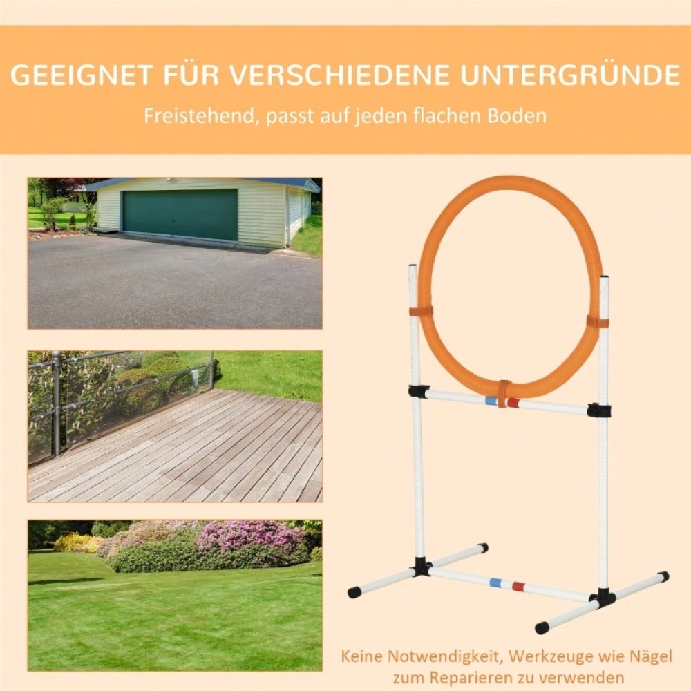 PawHut Agility Springring für Hunde - Klassischer Springreifen für Agility Training, tragbar & leicht aus PE-Kunststoff (Weiß-Orange, 74,5x66x91 cm)