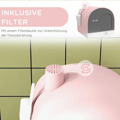 PawHut Katzentoilette mit Deckel - Komplett-Set inkl. Streuschaufel & Schmutzfangmatte aus Kunststoff, Farbe: Rosa/Schwarz