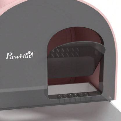 PawHut Katzentoilette mit Deckel - Komplett-Set inkl. Streuschaufel & Schmutzfangmatte aus Kunststoff, Farbe: Rosa/Schwarz